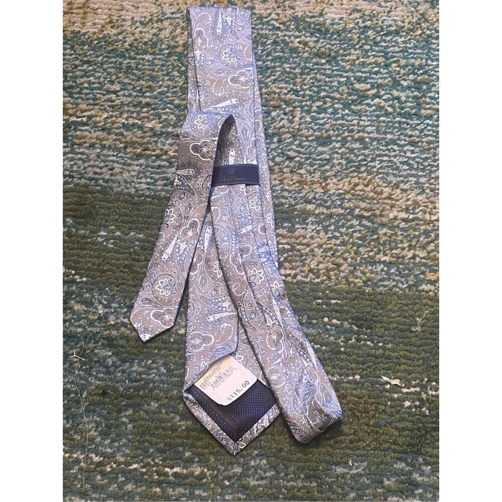 NWT David Donahue Paisley Silk Italian Handmade Neck Tie Gray Blue - Picture 11 of 14